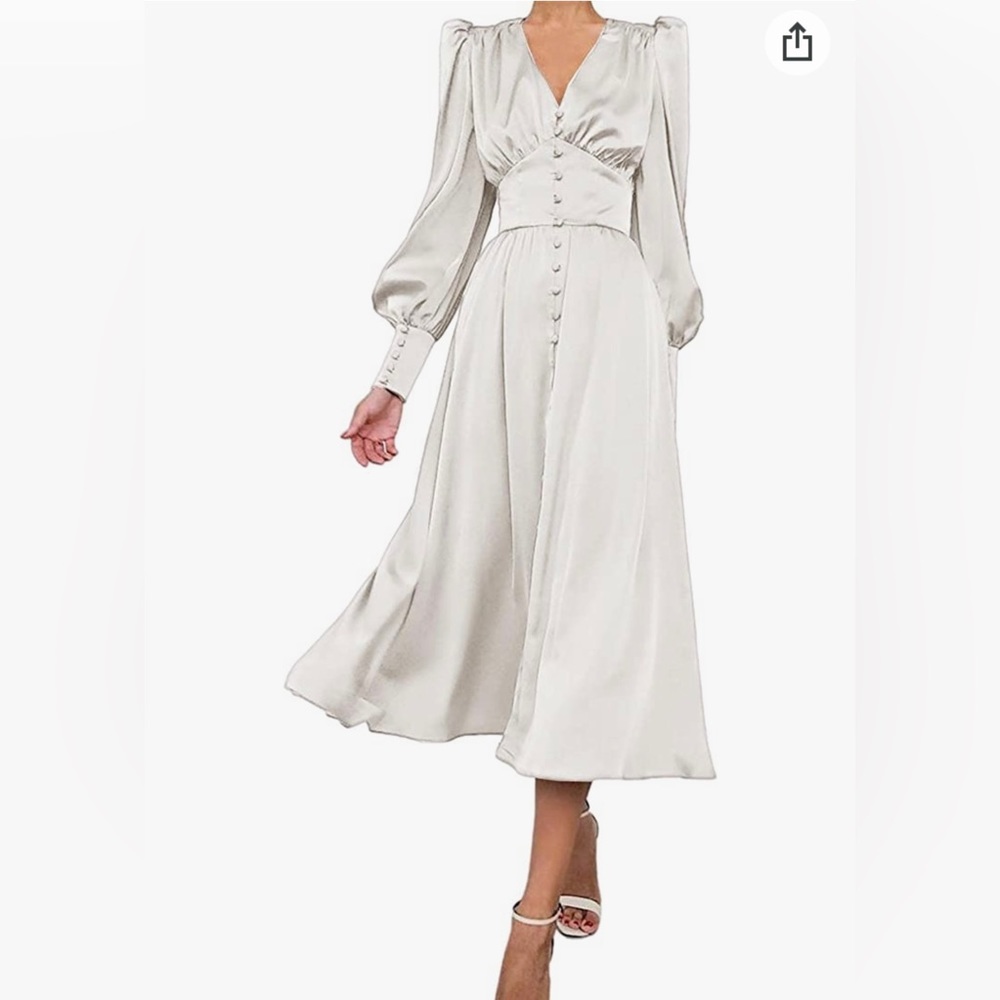 Classic, button dress with puff sleeves